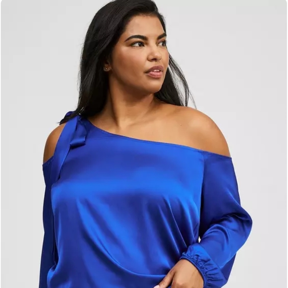 Torrid Satin Off-Shoulder Blouse in Blue